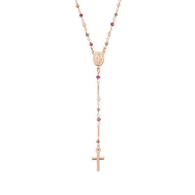 Immagine di Collana Rosario Cristalli Amaranto Rosa e Tortora Gioielli Amen | CRO10RARTO4