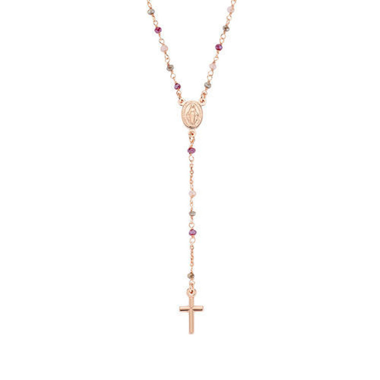 Immagine di Collana Rosario Cristalli Amaranto Rosa e Tortora Gioielli Amen | CRO10RARTO4