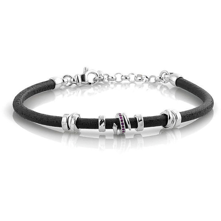 Immagine di Bracciale Uomo In Argento 925, Cuoio E Cubic Zirconia Gioielli Nomination | 144411/001