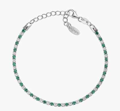 Immagine di Bracciale Tennis Rodio Zirconi Bianchi e Verdi Gioielli Amen |  BTABBVE16
