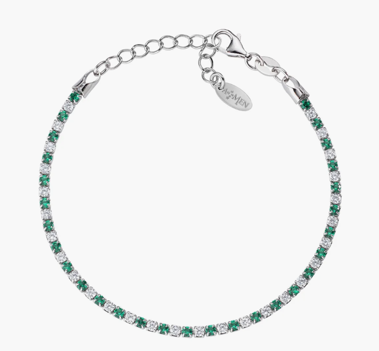 Immagine di Bracciale Tennis Rodio Zirconi Bianchi e Verdi Gioielli Amen |  BTABBVE16