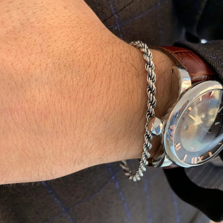 Immagine di Bracciale Uomo Torchon In Argento Brunito Sottile Mariacristinasterling |  G3496