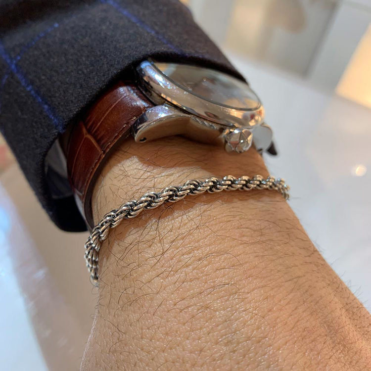 Immagine di Bracciale Uomo Torchon In Argento Brunito Sottile Mariacristinasterling |  G3496