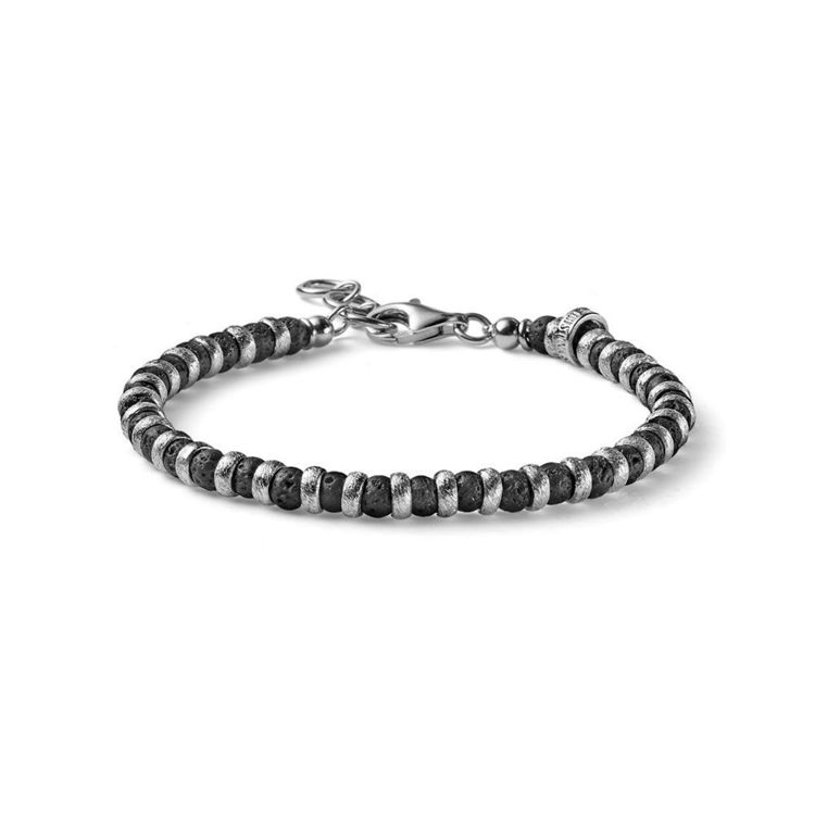 Immagine di Bracciale Uomo Snake Classic Style Cerchi Argento E Perle Di Lava Mariacristinasterling |  G2885/19