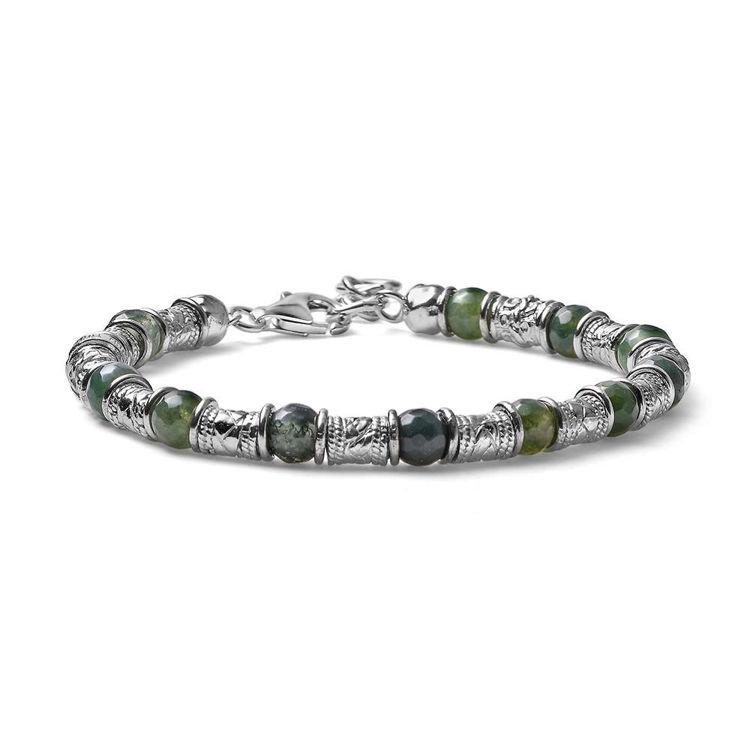 Immagine di Bracciale Uomo Siena Agata Muschiata Verde Barilotti Decorati In Argento Mariacristinasterling | G4147