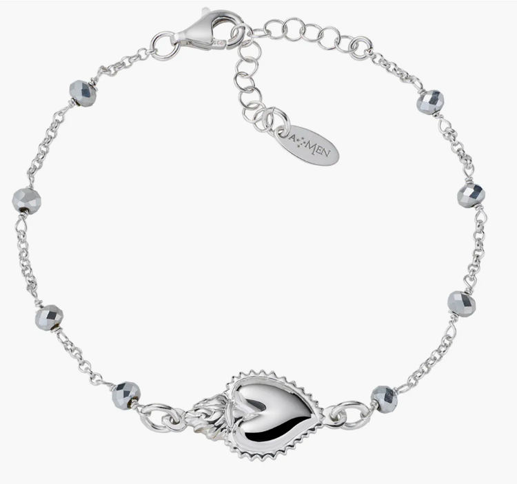 Immagine di Bracciale Sacro Cuore Con Cristalli Grigi Gioielli Amen | BRSCGBG