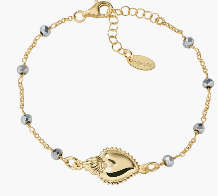 Immagine di Bracciale Dorato Sacro Cuore Con Cristalli Grigi Gioielli Amen | BRSCGGG