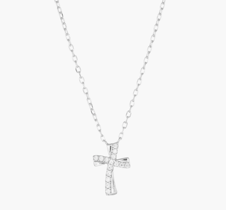 Immagine di Collana Croce Ondulata con Zirconi Bianchi Amen | CLCROBBZ
