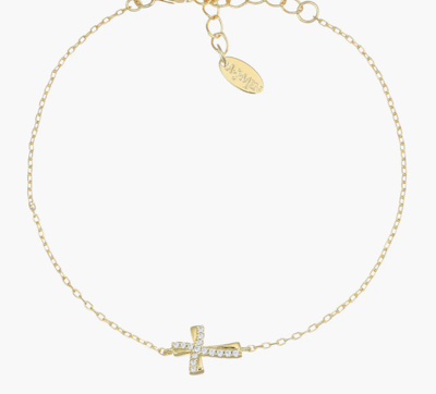 Immagine di Bracciale Dorato Croce Ondulata con Zirconi Bianchi Amen | BRCROGBZ