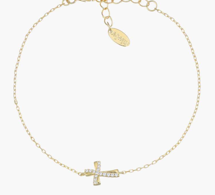 Immagine di Bracciale Dorato Croce Ondulata con Zirconi Bianchi Amen | BRCROGBZ