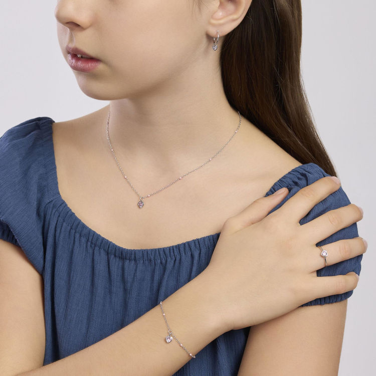 Immagine di Orecchini Bambina A Cerchio Pendente Cuore Rosa Gioielli Mabina | 563769