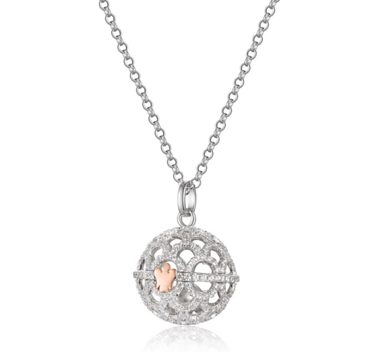 Immagine di Collana Donna Chiama Angeli In Argento, Zirconi Bianchi E Angelo Rosato |  SFA111