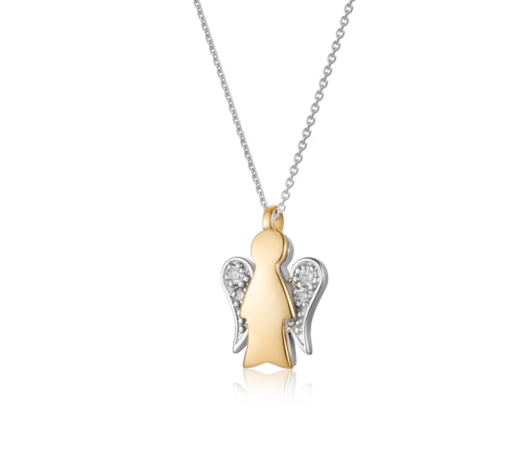 Immagine di Collana Con Angelo In Oro Bianco, Giallo E Diamanti Con Pendente Angelo Roberto Giannotti | NKT321