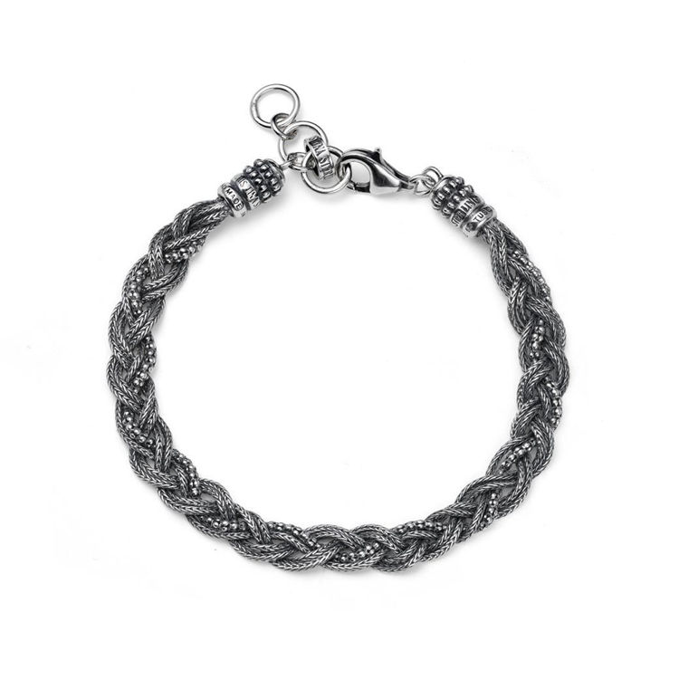 Immagine di Bracciale Uomo Intrecci Grani In Argento Brunito Mariacristinasterling | G4499