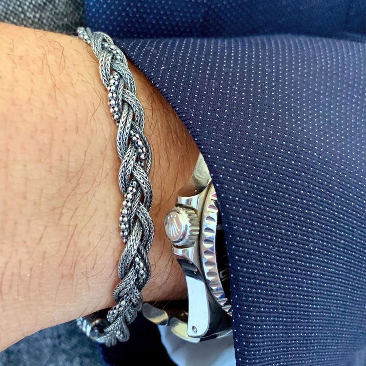 Immagine di Bracciale Uomo Intrecci Grani In Argento Brunito Mariacristinasterling | G4499
