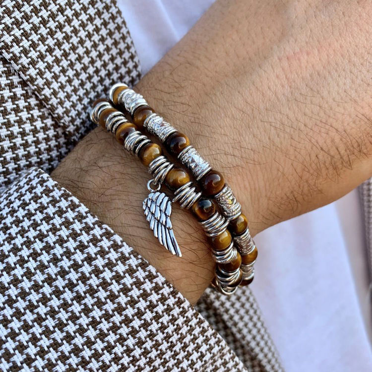 Immagine di Bracciale Uomo Occhio Di Tigre E Barilotti Argento Mariacristinasterling | G4548