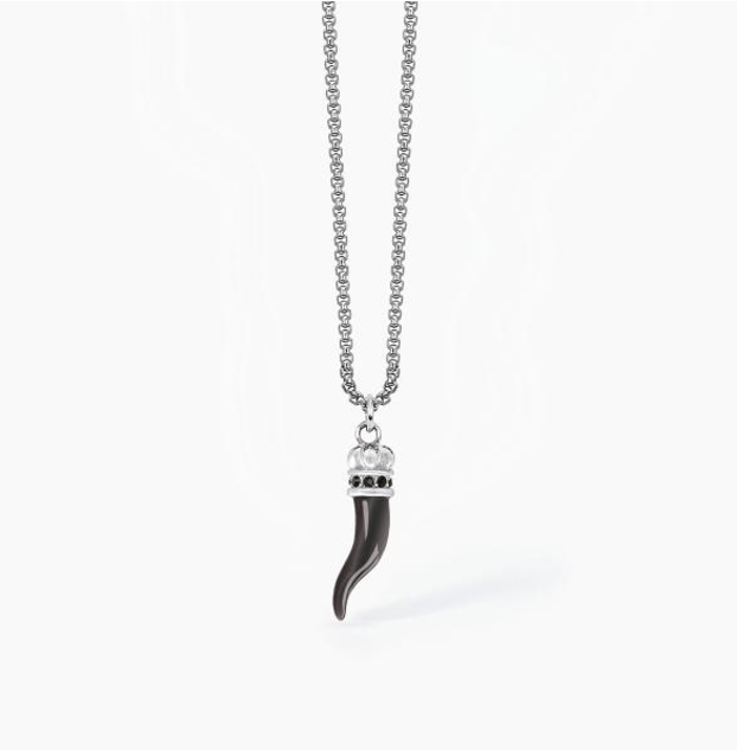 Immagine di Collana Uomo Con Cornetto Smaltato Nero Gioielli  2Jewels  | 251647