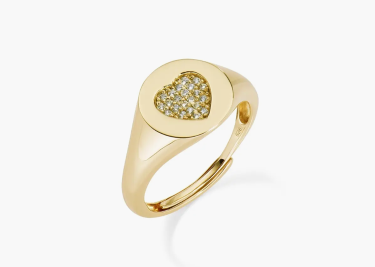 Immagine di Anello Chevalier Regolabile Dorato Con Cuore Zirconato Amen | RCHHGBZ1