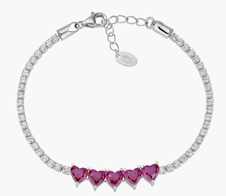 Immagine di Bracciale Tennis Cinque Cuori Rubino Amen |  BT5CUBRBZ