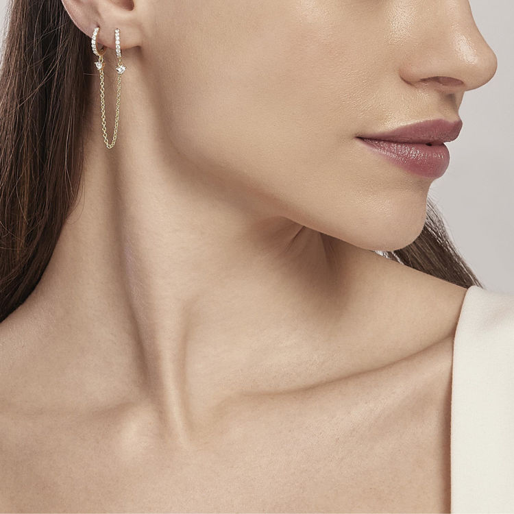 Immagine di Mono Orecchino Con Cerchi In Zircone E Catena Mabina | 563514