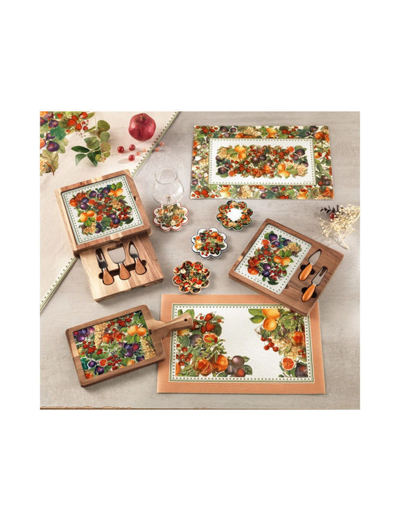 Immagine di Tagliere Formaggi Le Primizie Acacia E Vetro Decorato Con 2 Coltelli Inox/Tpr Brandani | 52440