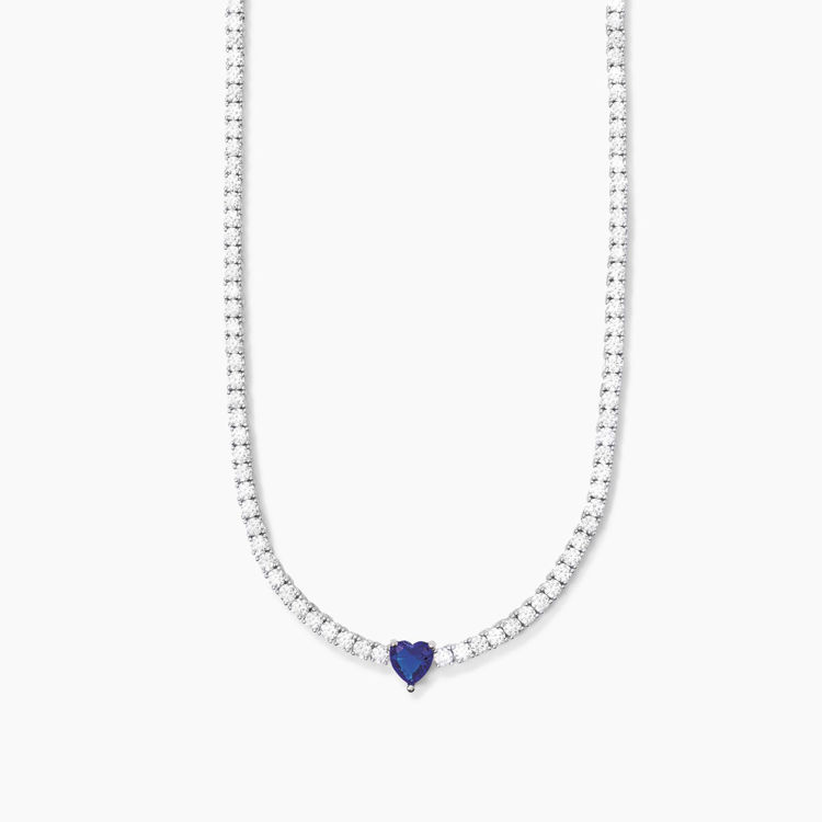 Immagine di Girocollo Tennis In Argento Con Zirconi E Spinello Blu Cuore Gioielli Mabina | 553430