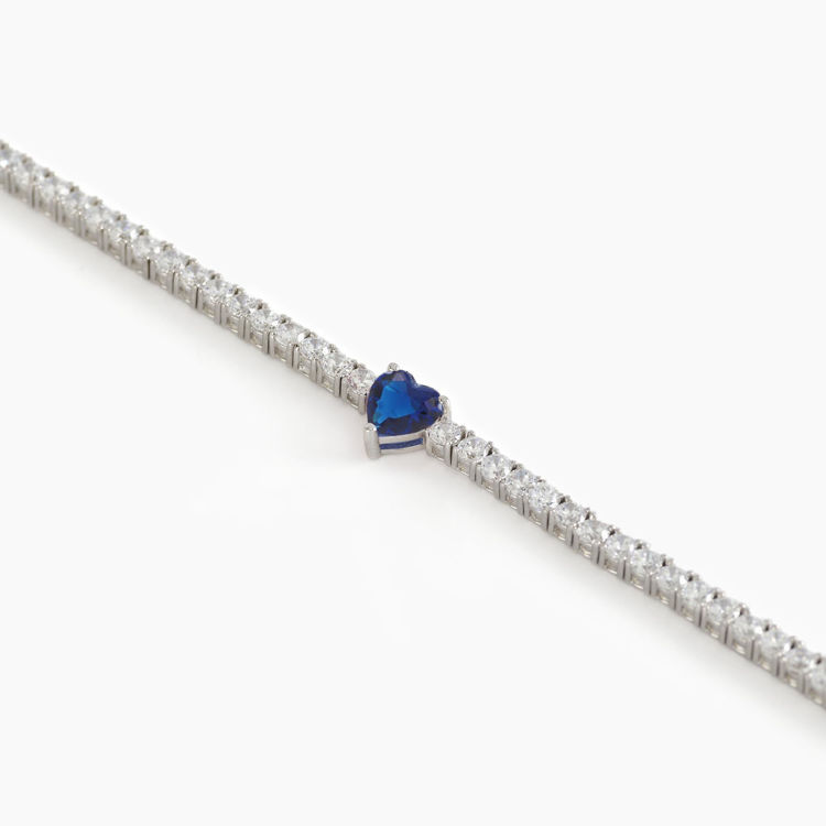 Immagine di Girocollo Tennis In Argento Con Zirconi E Spinello Blu Cuore Gioielli Mabina | 553430