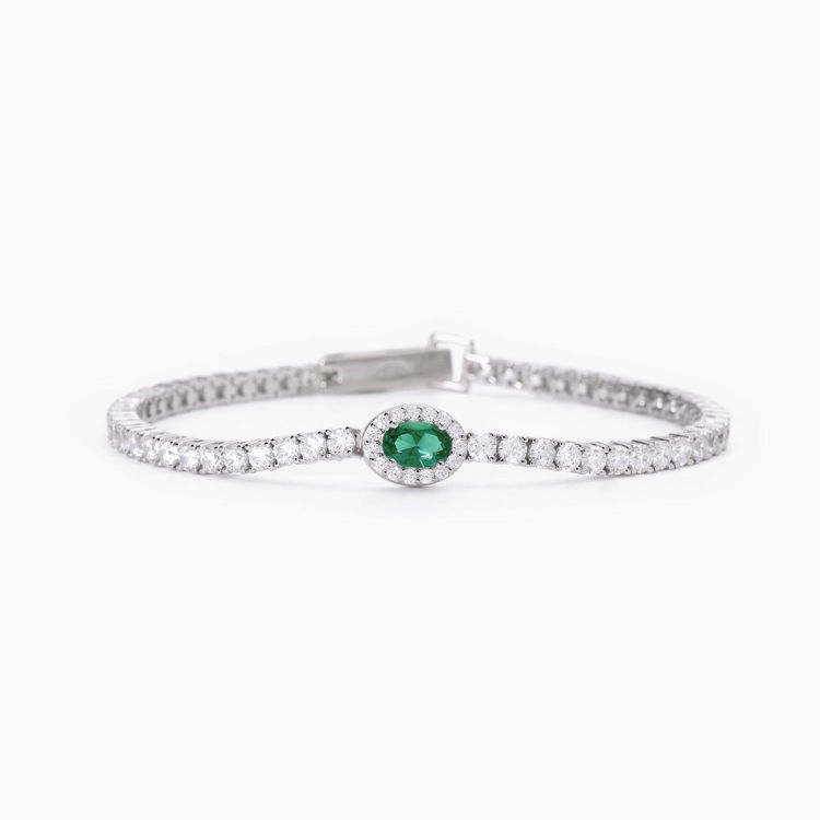 Immagine di Bracciale Tennis In Argento Con Smeraldo Sintetico Ovale Gioielli Mabina | 533742-S