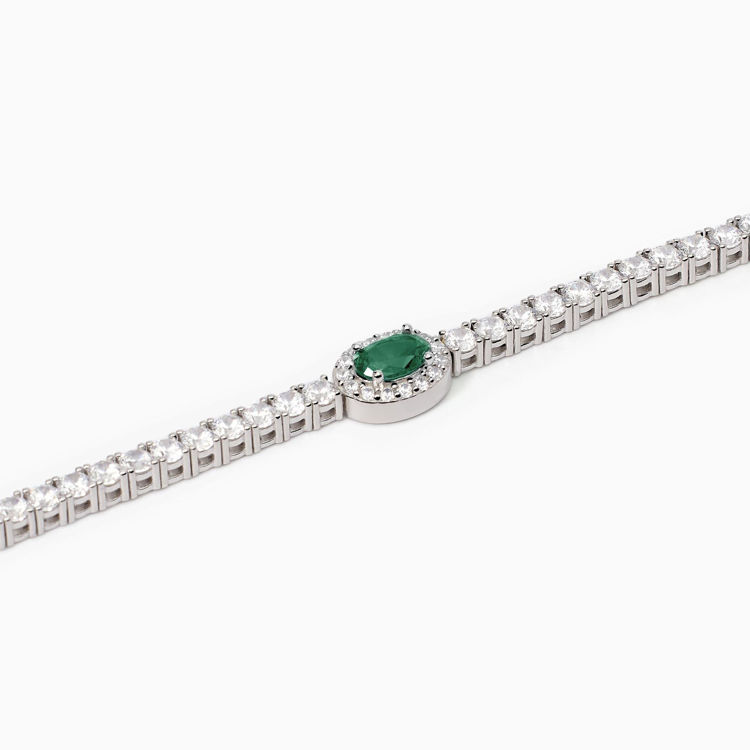 Immagine di Bracciale Tennis In Argento Con Smeraldo Sintetico Ovale Gioielli Mabina | 533742-S