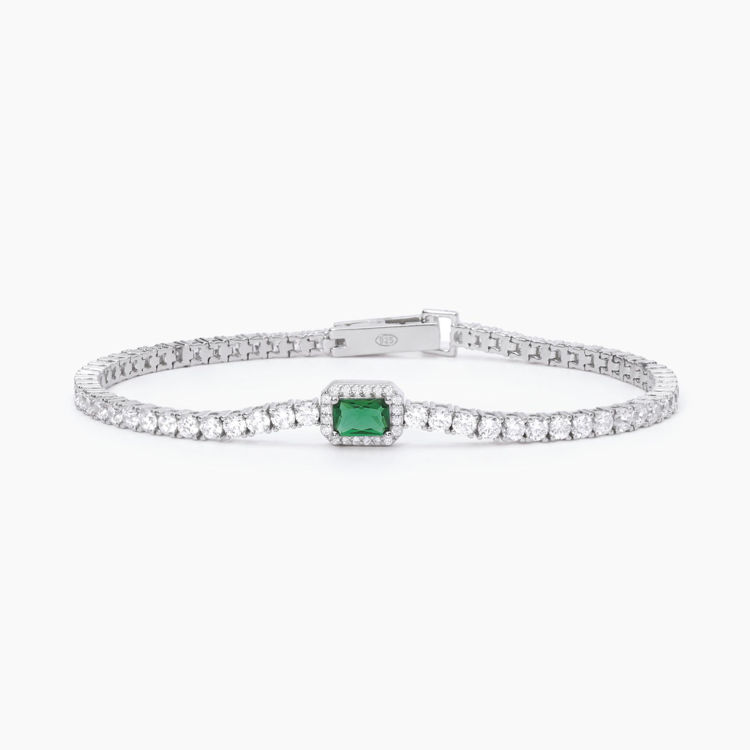 Immagine di Bracciale Tennis In Argento Con Smeraldo Sintetico Taglio Baguette Gioielli Mabina | 533636-M