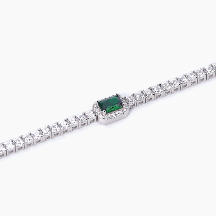 Immagine di Bracciale Tennis In Argento Con Smeraldo Sintetico Taglio Baguette Gioielli Mabina | 533636-M