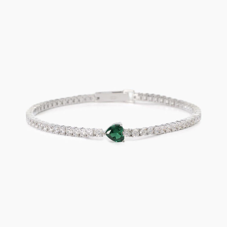 Immagine di Bracciale Tennis In Argento Con Smeraldo Sintetico Taglio Cuore Gioielli Mabina |  533904-18