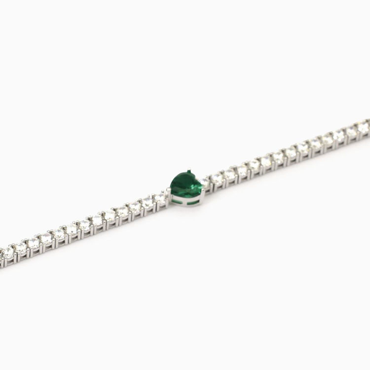 Immagine di Bracciale Tennis In Argento Con Smeraldo Sintetico Taglio Cuore Gioielli Mabina |  533904-18