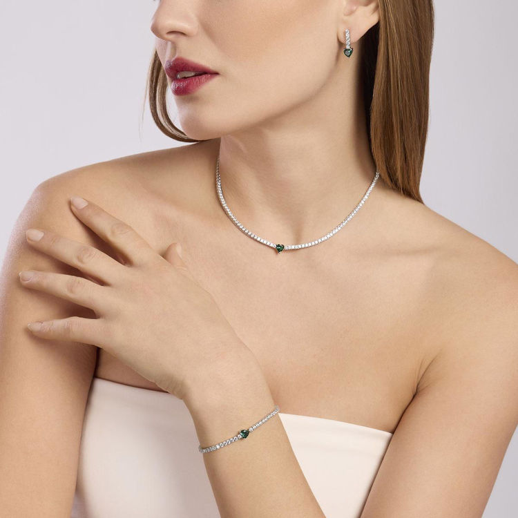 Immagine di Bracciale Tennis In Argento Con Smeraldo Sintetico Taglio Cuore Gioielli Mabina |  533904-18
