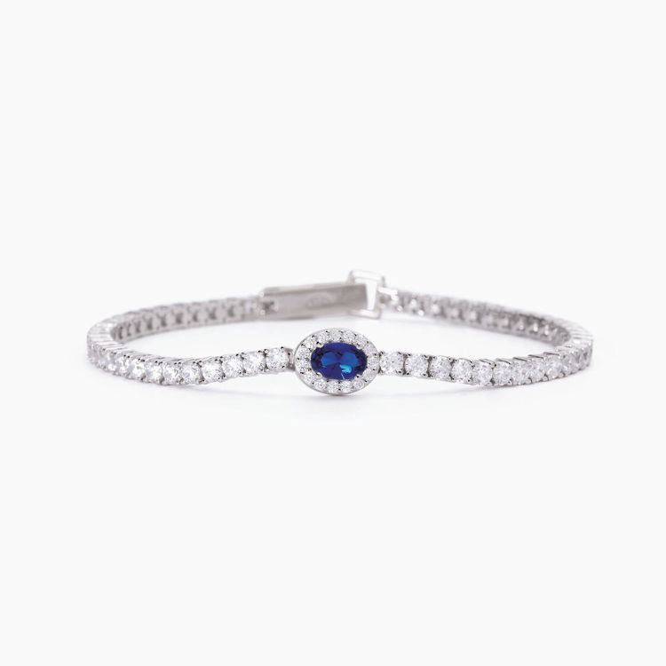 Immagine di Bracciale Tennis In Argento Con Zaffiro Sintetico Ovale Gioielli Mabina | 533666-S