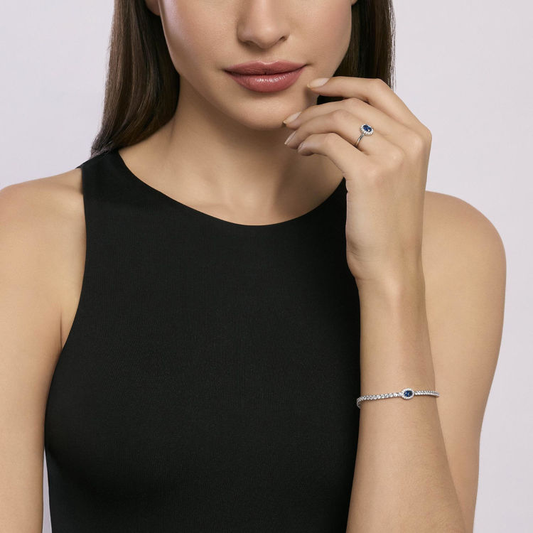 Immagine di Bracciale Tennis In Argento Con Zaffiro Sintetico Ovale Gioielli Mabina | 533666-S