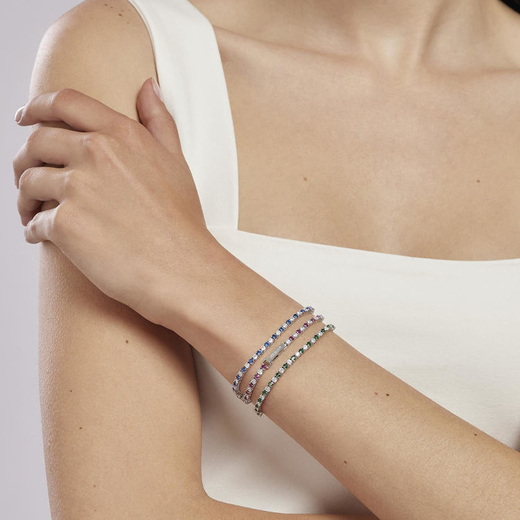 Immagine di Bracciale Tennis In Argento Con Smeraldi Sintetici Gioielli Mabina | 533458-17