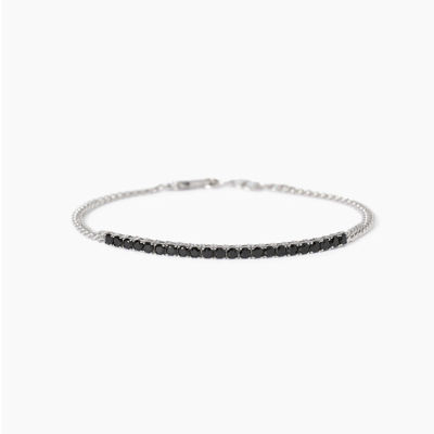 Immagine di Bracciale Uomo In Argento Con Catena Groumette E Zirconi Neri Gioielli Mabina | 533989