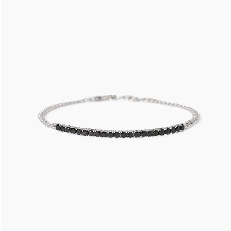 Immagine di Bracciale Uomo In Argento Con Catena Groumette E Zirconi Neri Gioielli Mabina | 533989