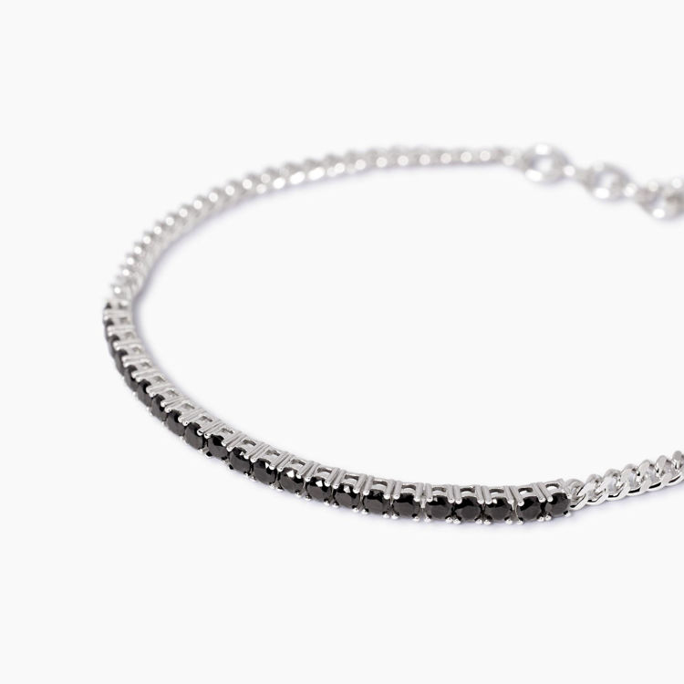 Immagine di Bracciale Uomo In Argento Con Catena Groumette E Zirconi Neri Gioielli Mabina | 533989