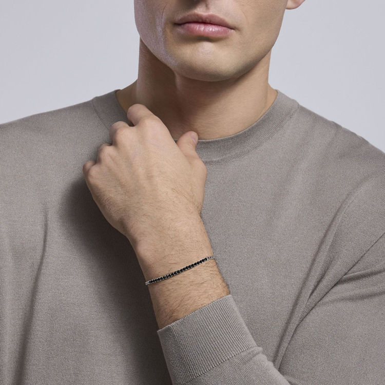 Immagine di Bracciale Uomo In Argento Con Catena Groumette E Zirconi Neri Gioielli Mabina | 533989