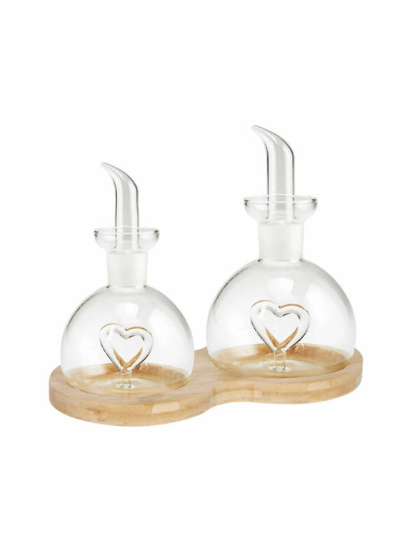 Immagine di Menage Olio/Aceto Love Vetro Con Base In Bamboo Naturale Brandani | 52244