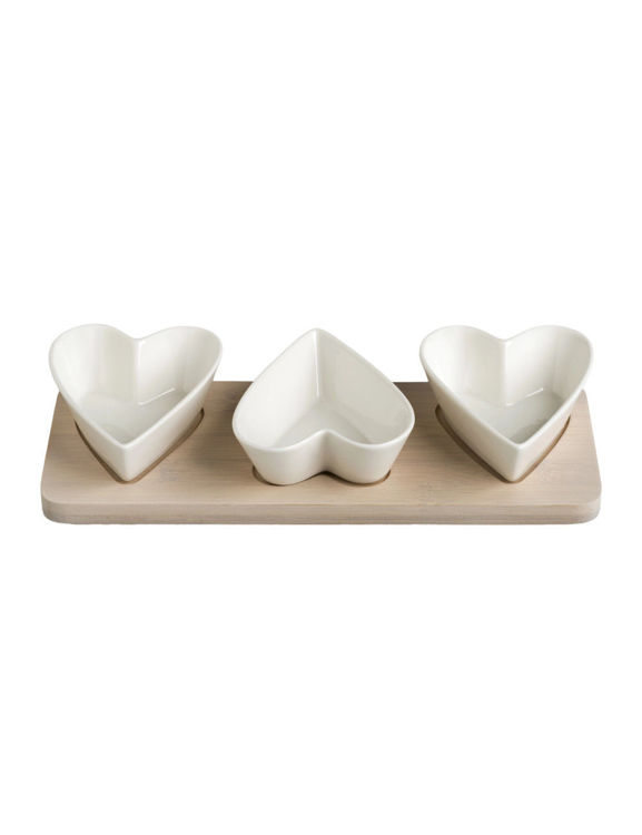 Immagine di Portassaggi 3 Cuori Porcellana Bianca C/Supporto Bamboo Naturale Brandani | 53077