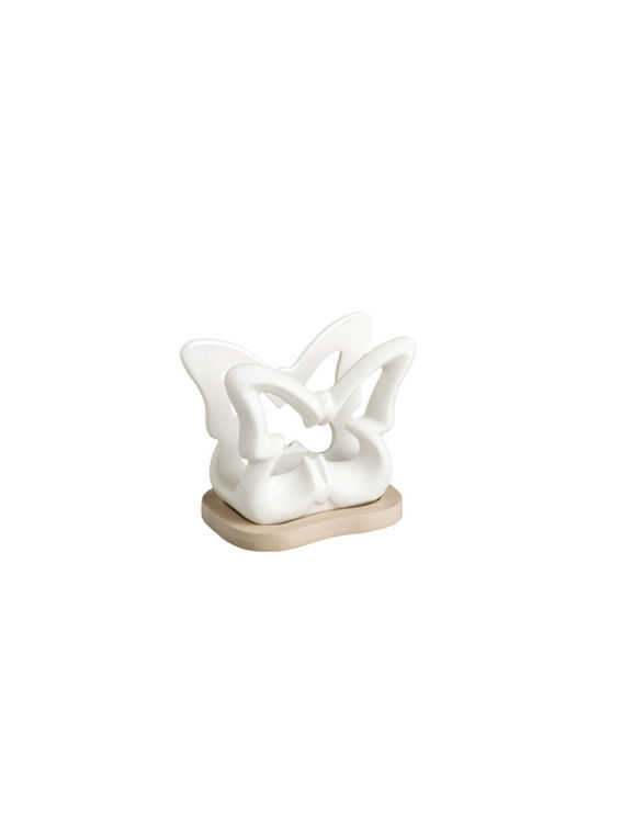 Immagine di Portatovaglioli Farfalla Porcellana Bianca C/Supporto Bamboo Naturale Brandani | 53075