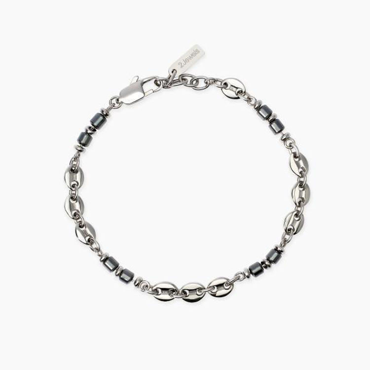 Immagine di Bracciale In Acciaio Da Uomo Con Catena Maglia Marina E Cilindri Di Ematite 2Jewels | 232643