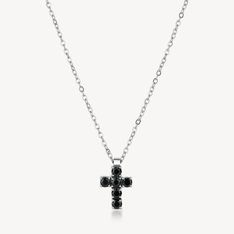 Immagine di Collana Uomo In Acciaio Avantgarde Croce Zirconi Neri Brosway | BVD02
