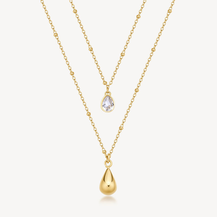 Immagine di Collana Perfect Dorata Doppio Filo Con Pendenti Goccia E Cristallo Brosway | BPC37