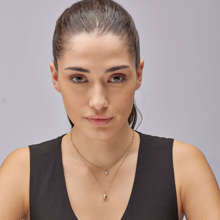 Immagine di Collana Perfect Dorata Doppio Filo Con Pendenti Goccia E Cristallo Brosway | BPC37