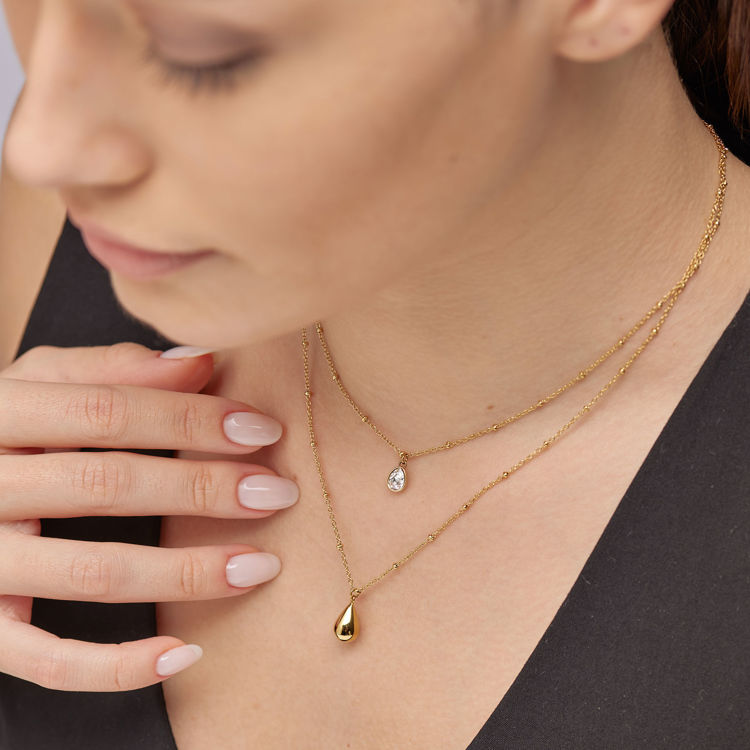 Immagine di Collana Perfect Dorata Doppio Filo Con Pendenti Goccia E Cristallo Brosway | BPC37