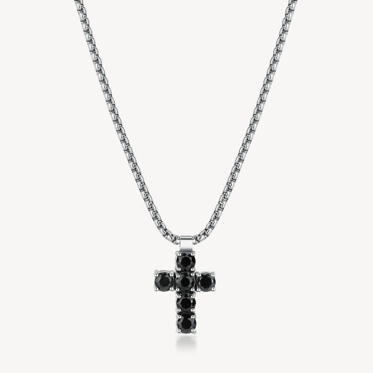 Immagine di Collana Uomo In Acciaio Avantgarde Croce Zirconi Neri Brosway | BVD03